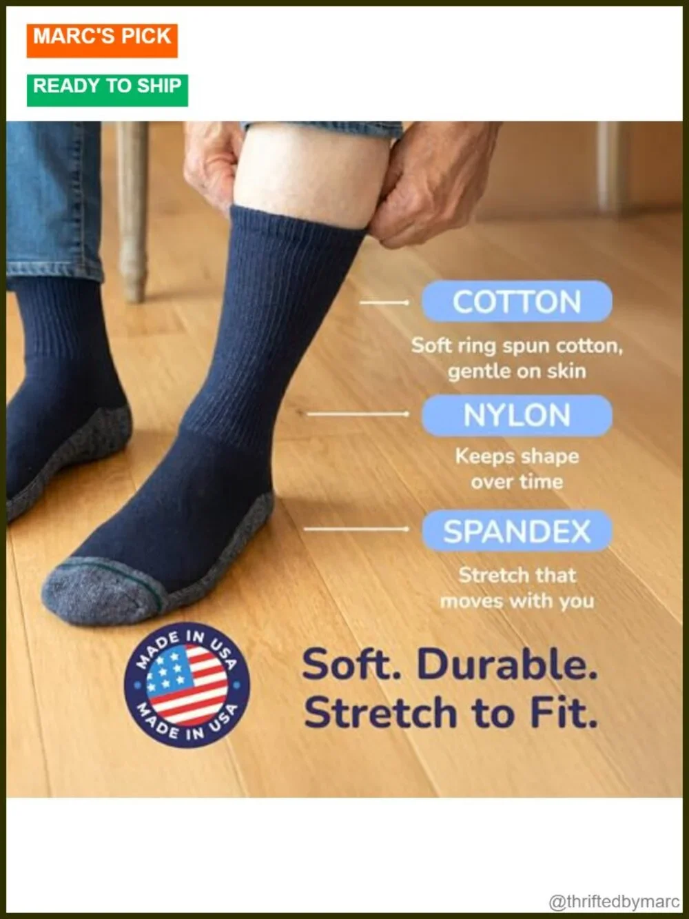 Crew Socks 3-Pack Wide Fit Calf Socks Superior Stretch Comfort Cotton Nylon